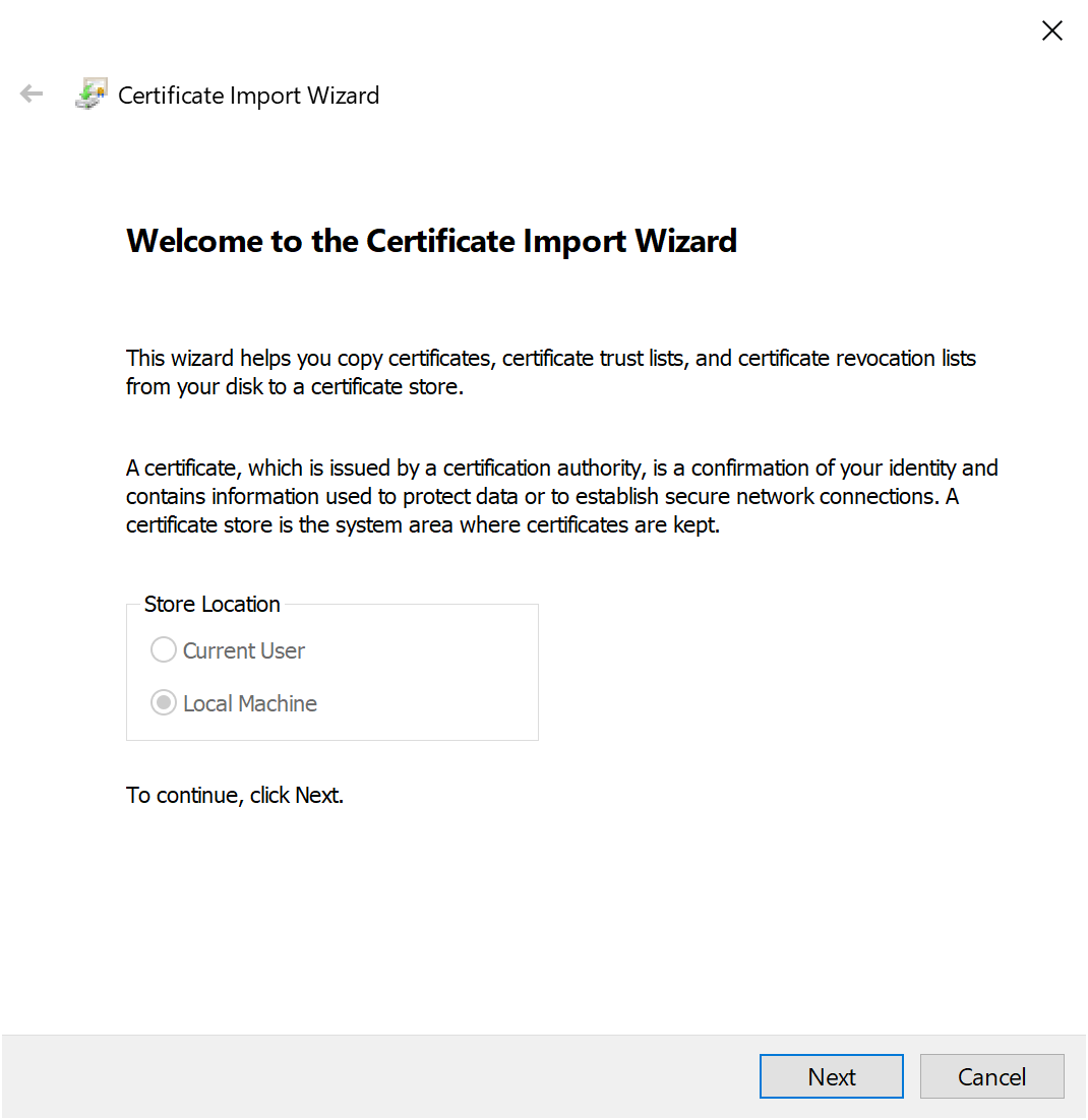 Windows Certificate Import Wizard