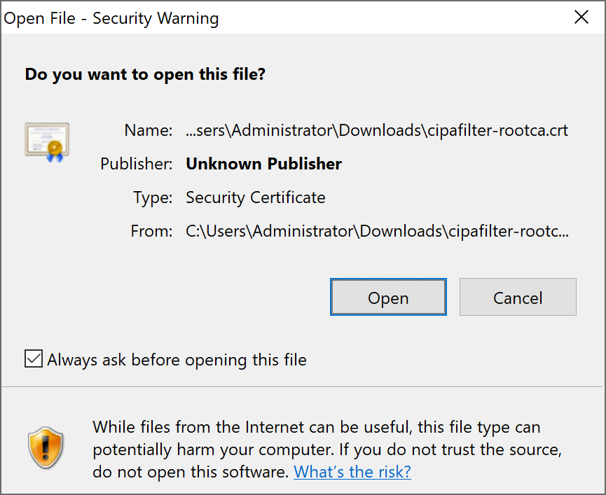 Windows security warning